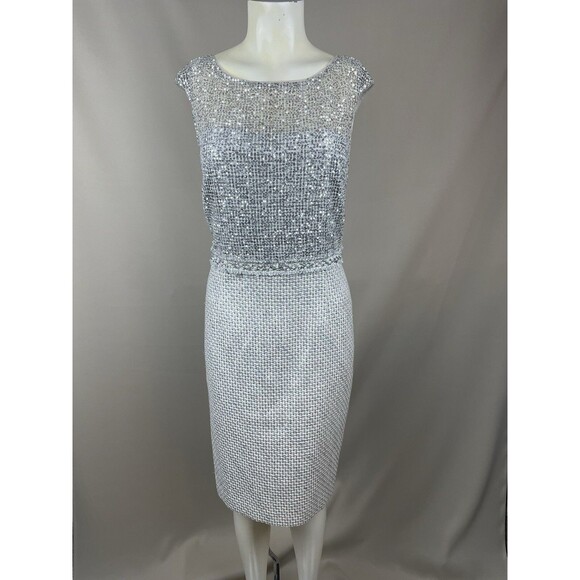 Kay Unger Sequin Sheath Dress Suit Women's 14 White Silver Formal Career Retro - Picture 3 of 16